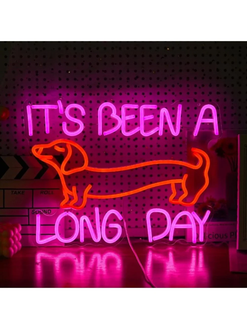 Dimmable Pink Dachshund Neon Wall Sign - LED Light Decor for Dog Lovers, Parties